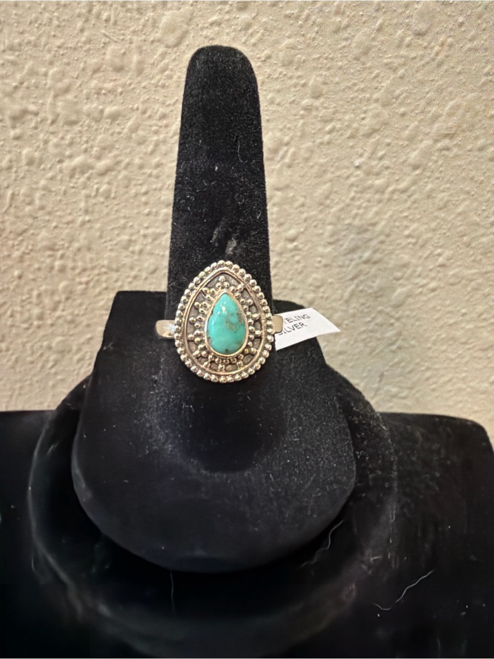 Sterling Silver Emerald Valley Turquoise Teardrop Ring Southwestern Boho size 7